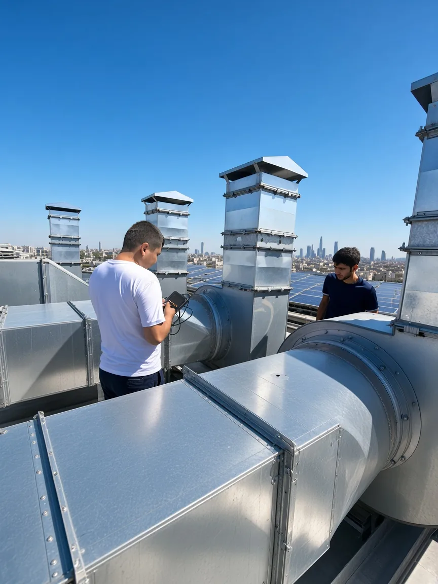 Commercial rooftop. Galvanized ductwork
